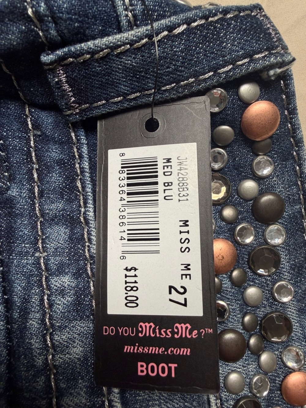 Miss Me Blue Bootcut Jeans with Studded Waist - Picture 6 of 6